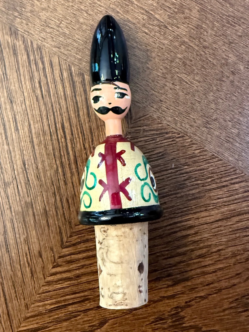Vintage wooden hand painted wine stopper